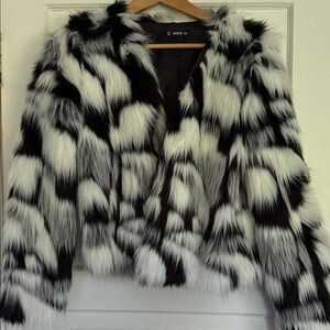 SHEIN Black and White Faux Fur Teddy Jacket